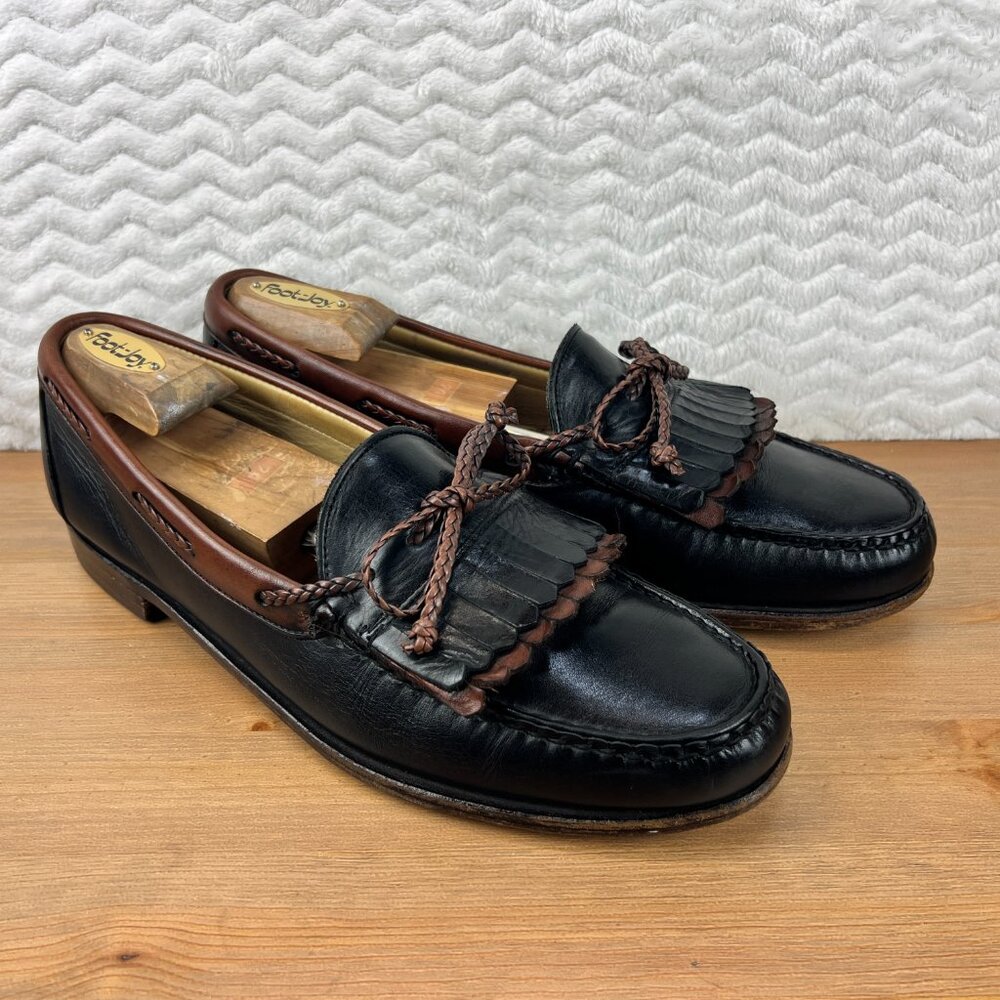 Allen Edmonds Woodstock Loafers Kiltie Braided Tassel Mens 11 B USA Slip On Blk - Picture 2 of 16